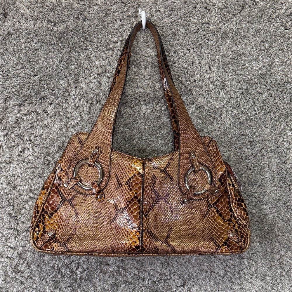 Vtg Y2K Brown Snake Print Women's Shoulder Bag Purse Neutral - Picture 2 of 10